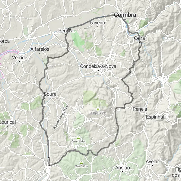 Map miniature of "Cycling Adventure near Coimbra" cycling inspiration in Centro (PT), Portugal. Generated by Tarmacs.app cycling route planner