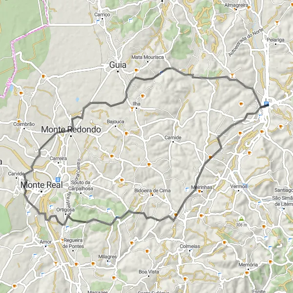 Map miniature of "Discover Monte Redondo" cycling inspiration in Centro (PT), Portugal. Generated by Tarmacs.app cycling route planner