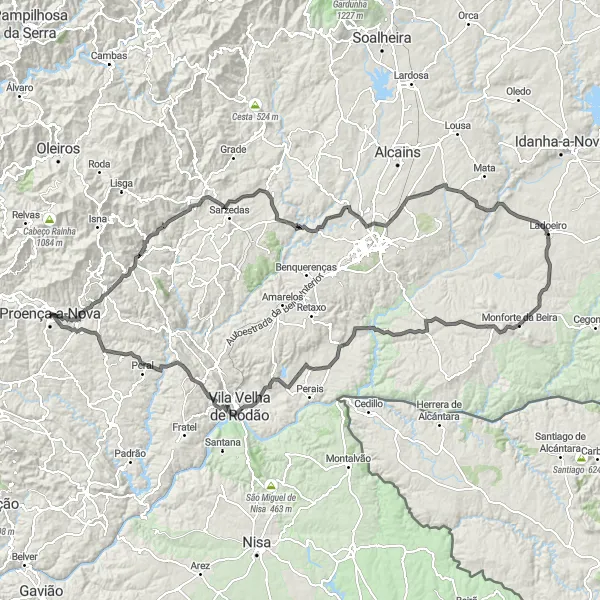 Map miniature of "Road Cycling Adventure: Sobreira Formosa Loop" cycling inspiration in Centro (PT), Portugal. Generated by Tarmacs.app cycling route planner