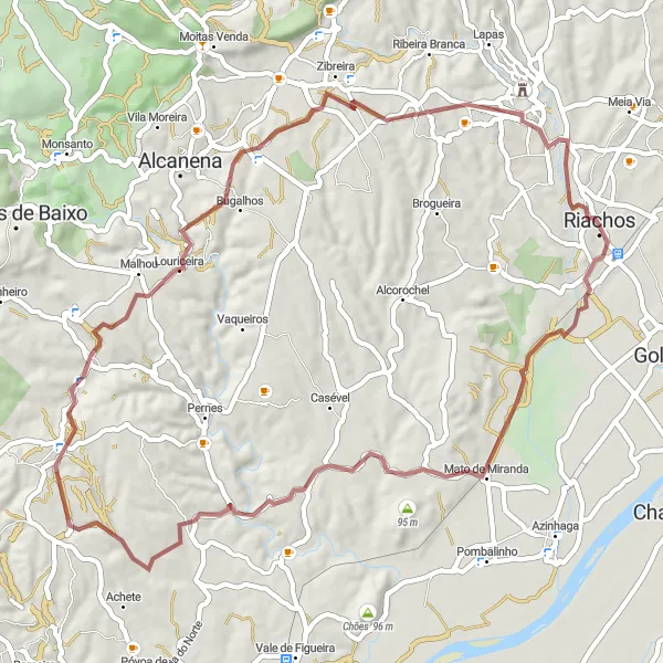 Map miniature of "Riachos to São Vicente do Paul and Louriceira" cycling inspiration in Centro (PT), Portugal. Generated by Tarmacs.app cycling route planner