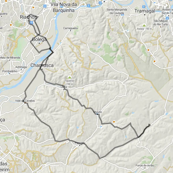 Miniatura do mapa de inspiração para ciclismo "Desafio pela Chamusca" em Centro (PT), Portugal. Gerado pelo planejador de rotas de ciclismo Tarmacs.app