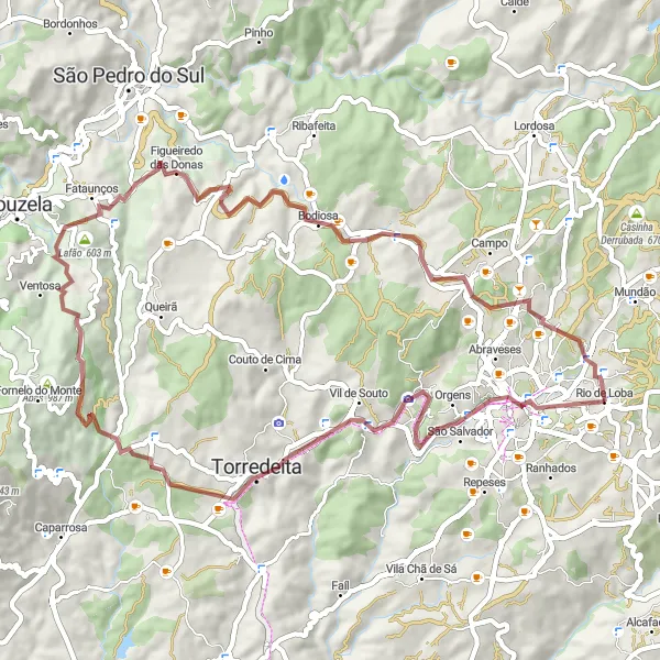 Miniatura do mapa de inspiração para ciclismo "Ronda das Aldeias de Lafões" em Centro (PT), Portugal. Gerado pelo planejador de rotas de ciclismo Tarmacs.app