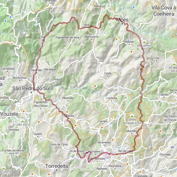 Miniatura do mapa de inspiração para ciclismo "Rota de Ciclismo de Aventura em Gravel" em Centro (PT), Portugal. Gerado pelo planejador de rotas de ciclismo Tarmacs.app