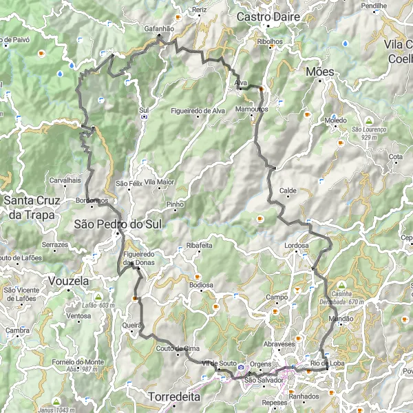 Miniatura do mapa de inspiração para ciclismo "Volta aos Vales de Lafões" em Centro (PT), Portugal. Gerado pelo planejador de rotas de ciclismo Tarmacs.app