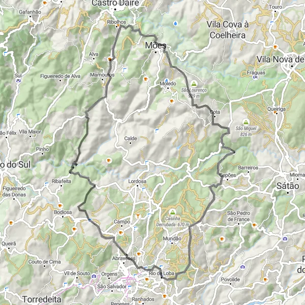 Miniatura do mapa de inspiração para ciclismo "Desafio Montanhoso de Lafões" em Centro (PT), Portugal. Gerado pelo planejador de rotas de ciclismo Tarmacs.app