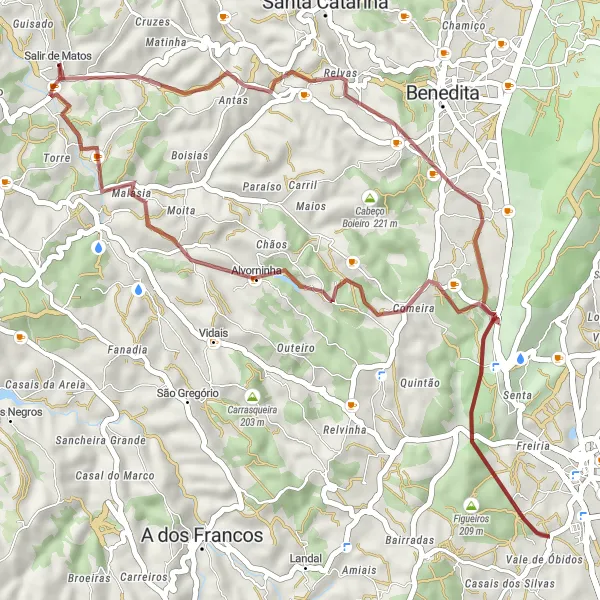 Miniatura do mapa de inspiração para ciclismo "Caminho Rural de Salir de Matos" em Centro (PT), Portugal. Gerado pelo planejador de rotas de ciclismo Tarmacs.app