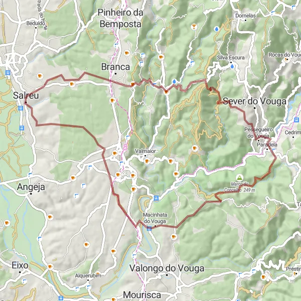 Miniatura do mapa de inspiração para ciclismo "Rota Gravel de Serém" em Centro (PT), Portugal. Gerado pelo planejador de rotas de ciclismo Tarmacs.app