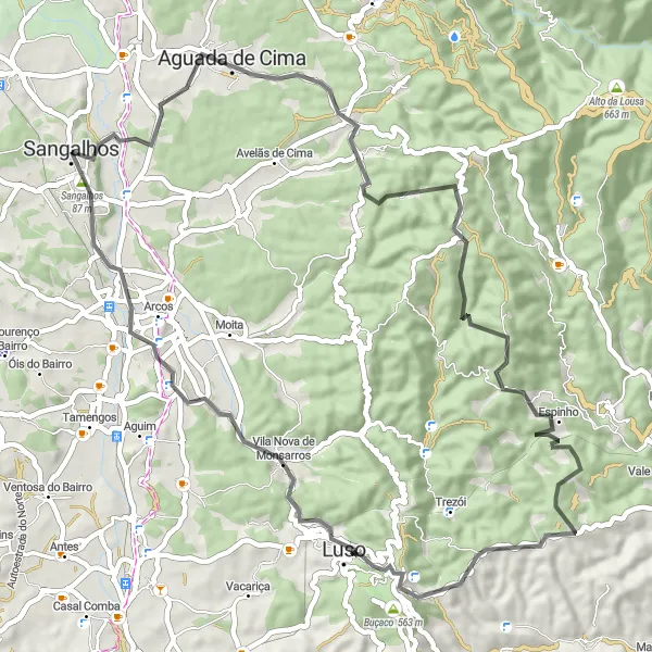Miniatura do mapa de inspiração para ciclismo "Caminho pelas Aldeias em Anadia" em Centro (PT), Portugal. Gerado pelo planejador de rotas de ciclismo Tarmacs.app