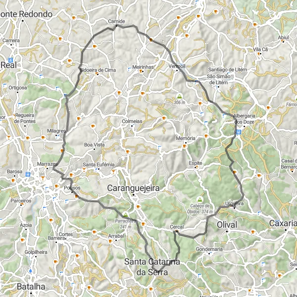 Miniatura do mapa de inspiração para ciclismo "Desafio de Estrada pela Parracheira" em Centro (PT), Portugal. Gerado pelo planejador de rotas de ciclismo Tarmacs.app