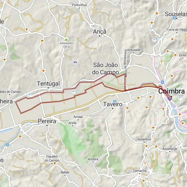 Map miniature of "Scenic Gravel Loop near Santa Clara" cycling inspiration in Centro (PT), Portugal. Generated by Tarmacs.app cycling route planner