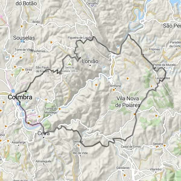 Miniatura do mapa de inspiração para ciclismo "Rota das Colinas Verdes" em Centro (PT), Portugal. Gerado pelo planejador de rotas de ciclismo Tarmacs.app