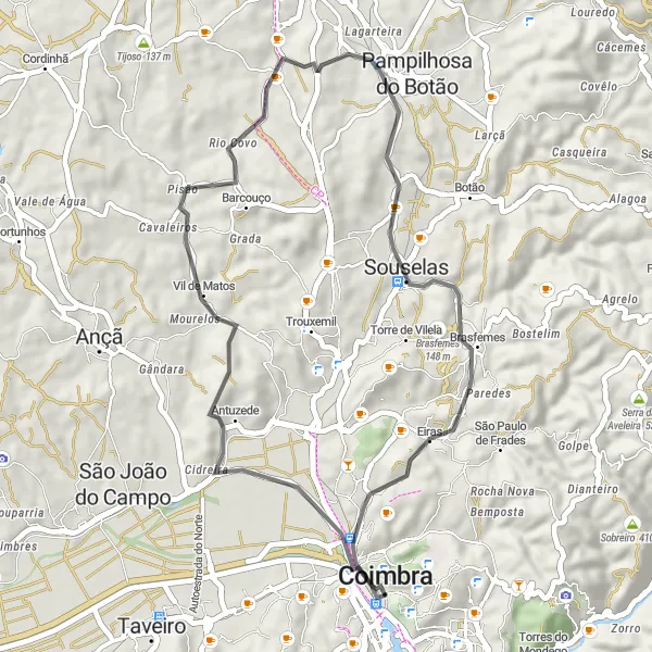 Miniatura do mapa de inspiração para ciclismo "Rota Cênica de Souselas" em Centro (PT), Portugal. Gerado pelo planejador de rotas de ciclismo Tarmacs.app