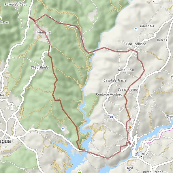 Map miniature of "Gravel Route through Miradouro do Outeirinho" cycling inspiration in Centro (PT), Portugal. Generated by Tarmacs.app cycling route planner