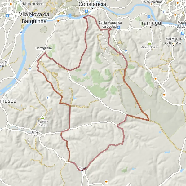 Miniatura do mapa de inspiração para ciclismo "Caminho Gravel pelos Bosques de Santa Margarida" em Centro (PT), Portugal. Gerado pelo planejador de rotas de ciclismo Tarmacs.app