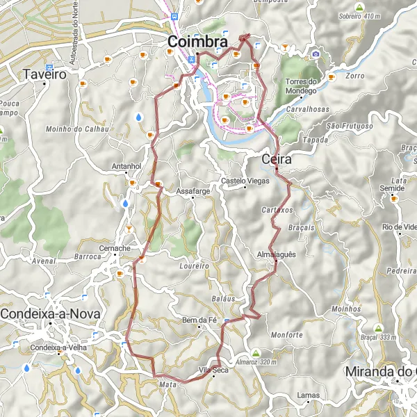 Map miniature of "Gravel Adventure: Santo António dos Olivais Loop" cycling inspiration in Centro (PT), Portugal. Generated by Tarmacs.app cycling route planner