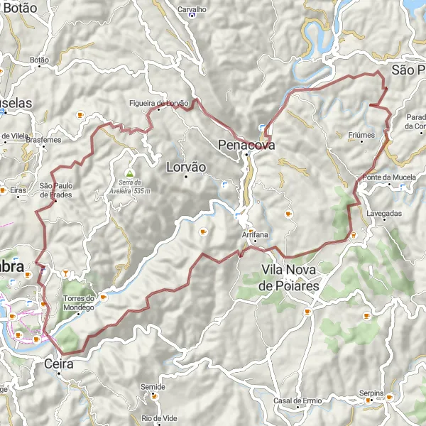 Map miniature of "Ride to Ceira" cycling inspiration in Centro (PT), Portugal. Generated by Tarmacs.app cycling route planner