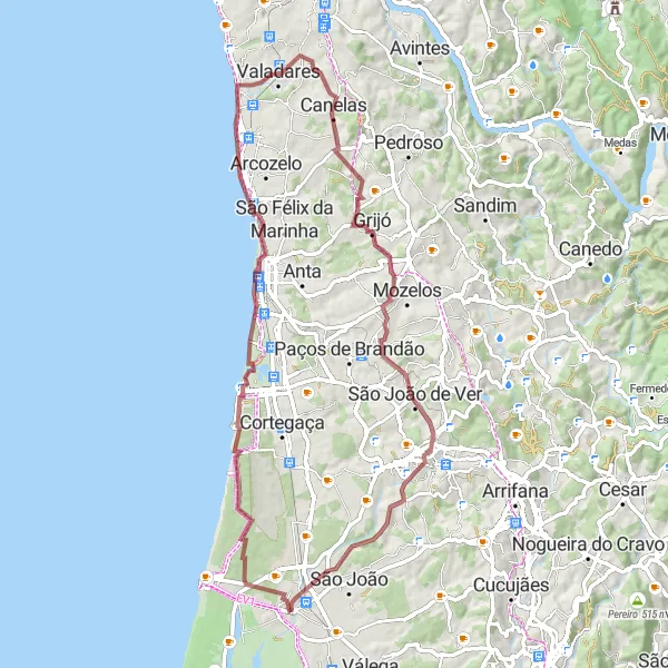 Miniatura do mapa de inspiração para ciclismo "Rota de Ciclismo de Gravel Ovar - São João" em Centro (PT), Portugal. Gerado pelo planejador de rotas de ciclismo Tarmacs.app