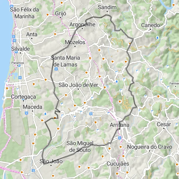 Miniatura do mapa de inspiração para ciclismo "Rota Panorâmica de Arada" em Centro (PT), Portugal. Gerado pelo planejador de rotas de ciclismo Tarmacs.app