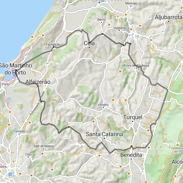 Miniatura do mapa de inspiração para ciclismo "Exploração Rural de São Martinho do Porto" em Centro (PT), Portugal. Gerado pelo planejador de rotas de ciclismo Tarmacs.app