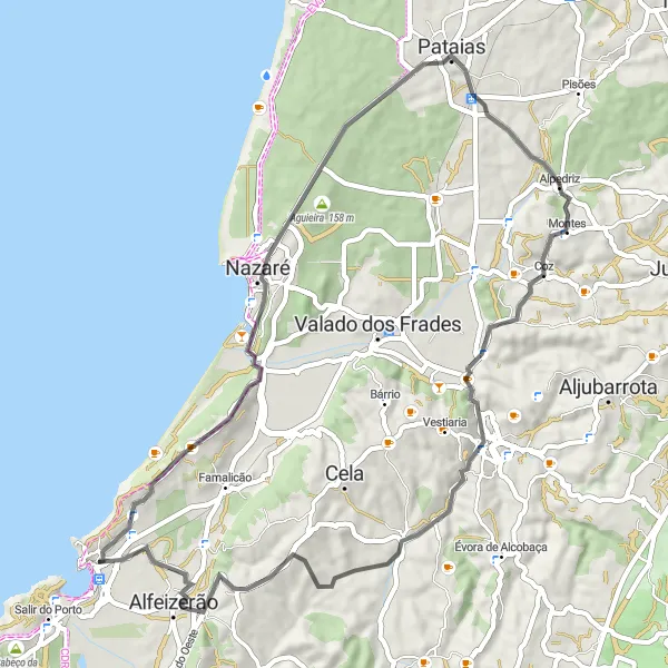 Miniatura do mapa de inspiração para ciclismo "Rota Costeira pela Praia e Castelos Medievais" em Centro (PT), Portugal. Gerado pelo planejador de rotas de ciclismo Tarmacs.app