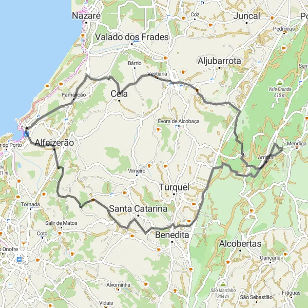 Miniatura do mapa de inspiração para ciclismo "Volta panorâmica pela Costa Oeste" em Centro (PT), Portugal. Gerado pelo planejador de rotas de ciclismo Tarmacs.app