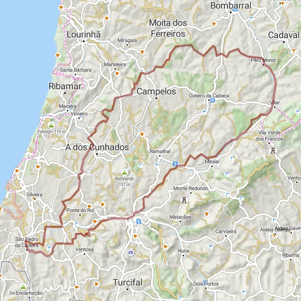 Map miniature of "The Gravel Escape" cycling inspiration in Centro (PT), Portugal. Generated by Tarmacs.app cycling route planner