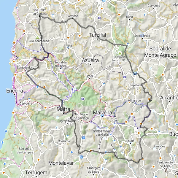 Map miniature of "The Historical Route" cycling inspiration in Centro (PT), Portugal. Generated by Tarmacs.app cycling route planner