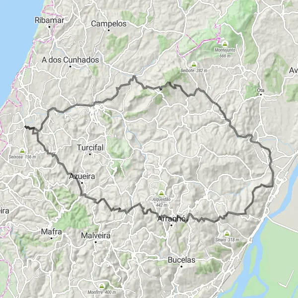 Map miniature of "Exploring the Cultural Landmarks" cycling inspiration in Centro (PT), Portugal. Generated by Tarmacs.app cycling route planner