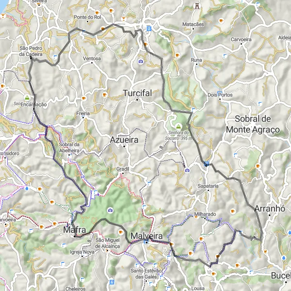 Miniatura do mapa de inspiração para ciclismo "Volta de Ciclismo Road por Torres Vedras e Mafra" em Centro (PT), Portugal. Gerado pelo planejador de rotas de ciclismo Tarmacs.app