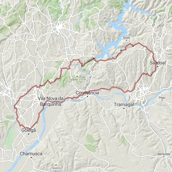 Map miniature of "Exploring Barquinha and Golegã" cycling inspiration in Centro (PT), Portugal. Generated by Tarmacs.app cycling route planner