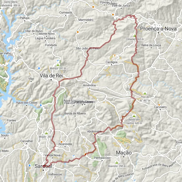 Miniatura do mapa de inspiração para ciclismo "Desafio das Montanhas de Sardoal" em Centro (PT), Portugal. Gerado pelo planejador de rotas de ciclismo Tarmacs.app
