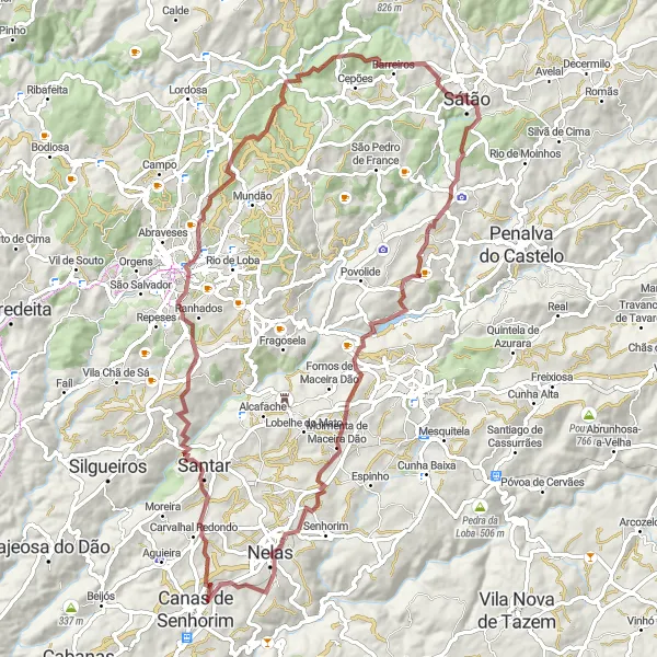 Miniatura do mapa de inspiração para ciclismo "Circular de Gravel de Sátão por Seixo Branco" em Centro (PT), Portugal. Gerado pelo planejador de rotas de ciclismo Tarmacs.app