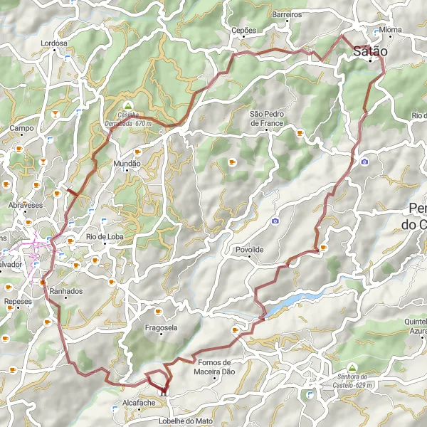 Miniatura do mapa de inspiração para ciclismo "Caminho das Colinas" em Centro (PT), Portugal. Gerado pelo planejador de rotas de ciclismo Tarmacs.app