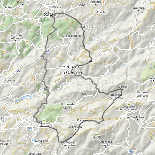 Miniatura do mapa de inspiração para ciclismo "Rota de Ciclismo de Estrada para Descobrir Santo Ildefonso" em Centro (PT), Portugal. Gerado pelo planejador de rotas de ciclismo Tarmacs.app