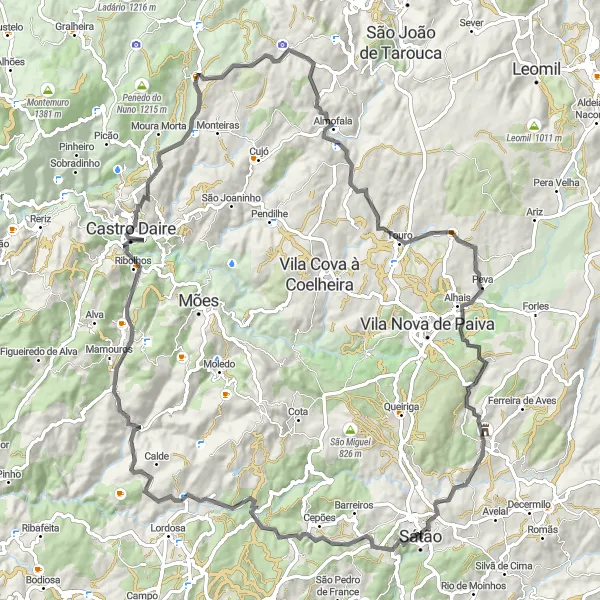 Miniatura do mapa de inspiração para ciclismo "Volta panorâmica pela Região de Sátão" em Centro (PT), Portugal. Gerado pelo planejador de rotas de ciclismo Tarmacs.app