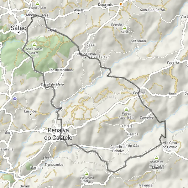 Miniatura do mapa de inspiração para ciclismo "Passeio Rápido até Penalva do Castelo" em Centro (PT), Portugal. Gerado pelo planejador de rotas de ciclismo Tarmacs.app