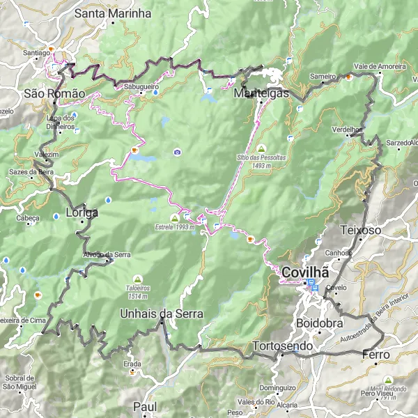 Miniatura do mapa de inspiração para ciclismo "Desafio Épico da Serra da Estrela" em Centro (PT), Portugal. Gerado pelo planejador de rotas de ciclismo Tarmacs.app