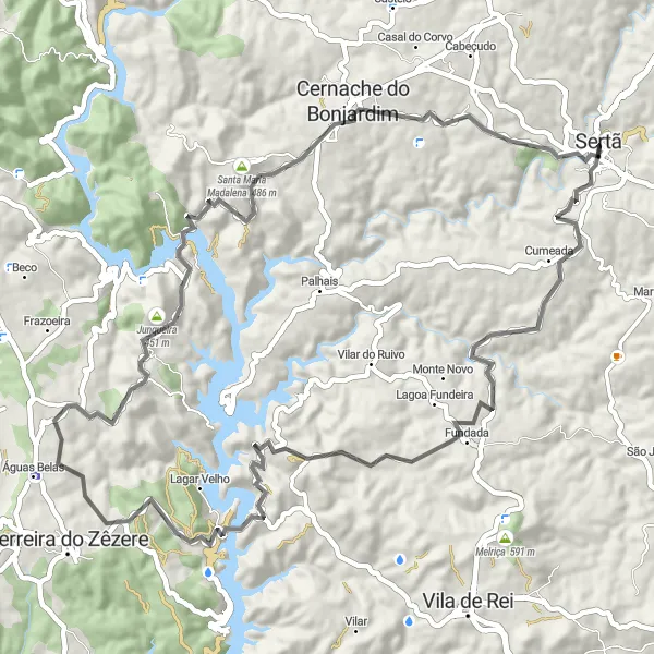 Map miniature of "Scenic Road Cycling Tour in Sertã" cycling inspiration in Centro (PT), Portugal. Generated by Tarmacs.app cycling route planner