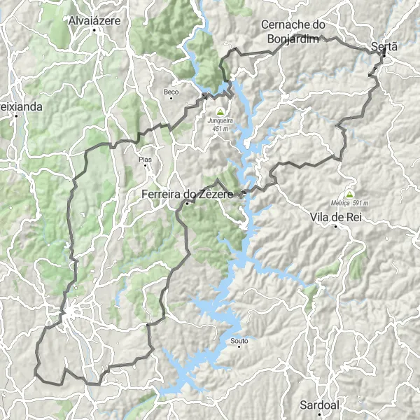 Miniatura do mapa de inspiração para ciclismo "Rota Panorâmica de Sertã" em Centro (PT), Portugal. Gerado pelo planejador de rotas de ciclismo Tarmacs.app