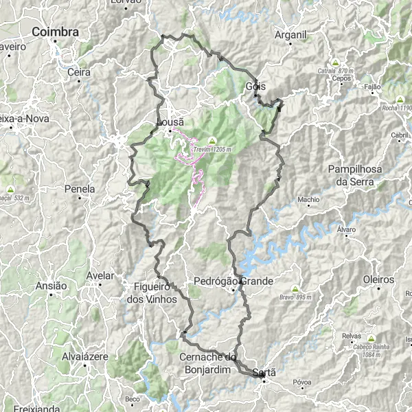 Miniatura do mapa de inspiração para ciclismo "Circuito da Foz de Arouce" em Centro (PT), Portugal. Gerado pelo planejador de rotas de ciclismo Tarmacs.app