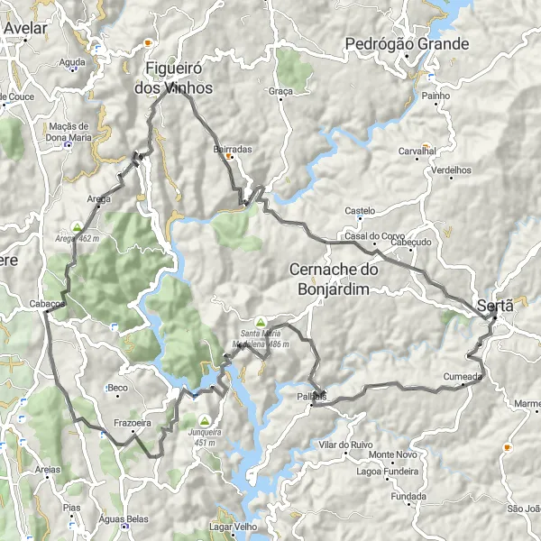 Miniatura do mapa de inspiração para ciclismo "Volta da Cumeada" em Centro (PT), Portugal. Gerado pelo planejador de rotas de ciclismo Tarmacs.app