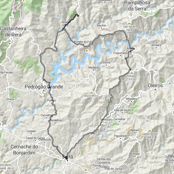 Map miniature of "Challenging Road Cycling Route around Sertã" cycling inspiration in Centro (PT), Portugal. Generated by Tarmacs.app cycling route planner