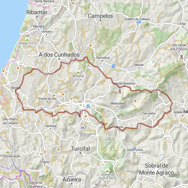 Map miniature of "Gravel Adventure: Silveira to Casal Cochim" cycling inspiration in Centro (PT), Portugal. Generated by Tarmacs.app cycling route planner