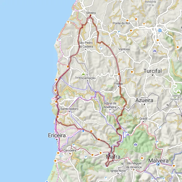 Map miniature of "Ribeira d'Ilhas Gravel" cycling inspiration in Centro (PT), Portugal. Generated by Tarmacs.app cycling route planner