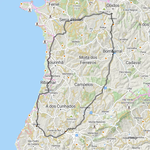 Map miniature of "Silveira Circuit" cycling inspiration in Centro (PT), Portugal. Generated by Tarmacs.app cycling route planner
