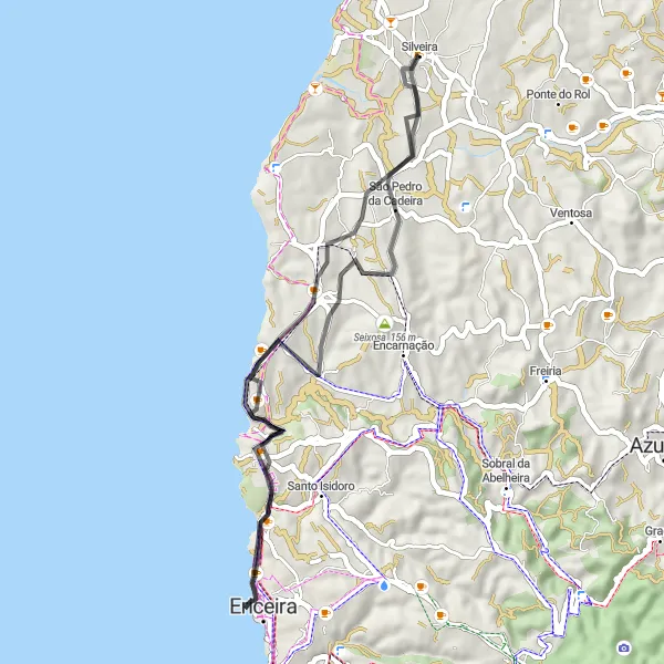 Map miniature of "Silveira to Alto de Ribeira d'Ilhas" cycling inspiration in Centro (PT), Portugal. Generated by Tarmacs.app cycling route planner