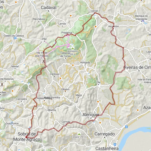 Map miniature of "Sobral de Monte Agraço Gravel Cycling Route" cycling inspiration in Centro (PT), Portugal. Generated by Tarmacs.app cycling route planner