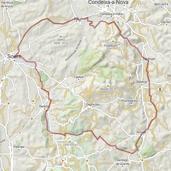 Miniatura do mapa de inspiração para ciclismo "Soure to Castelo de Soure Gravel Route" em Centro (PT), Portugal. Gerado pelo planejador de rotas de ciclismo Tarmacs.app