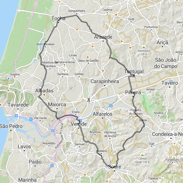 Map miniature of "Coastal Beauty and Country Charm" cycling inspiration in Centro (PT), Portugal. Generated by Tarmacs.app cycling route planner