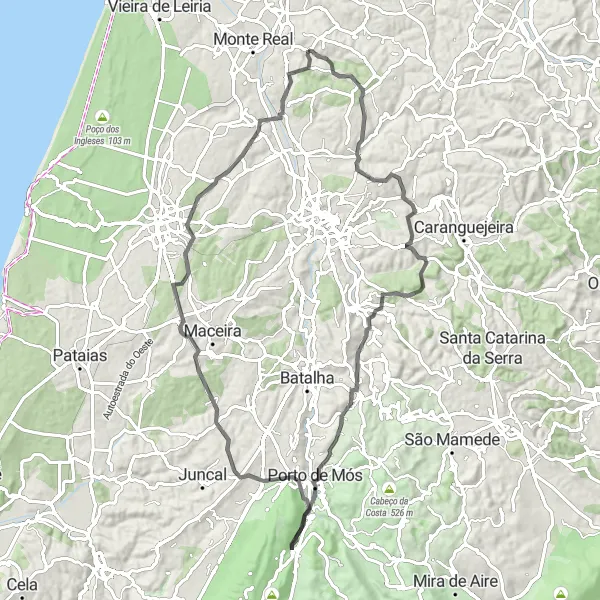 Miniatura do mapa de inspiração para ciclismo "Aventura até Picassinos partindo de Milagres" em Centro (PT), Portugal. Gerado pelo planejador de rotas de ciclismo Tarmacs.app